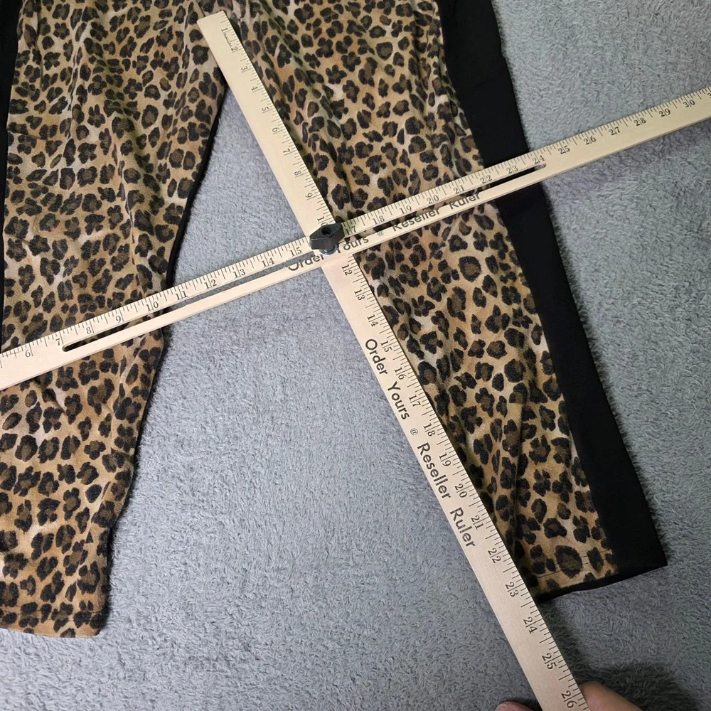 Chico's Womens 3 Leggings Leopard Print Black Side Stripe Stretch Ankle Pants